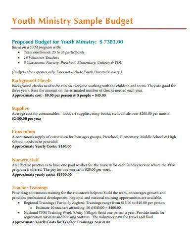 5 Church Youth Budget Templates In Pdf Doc