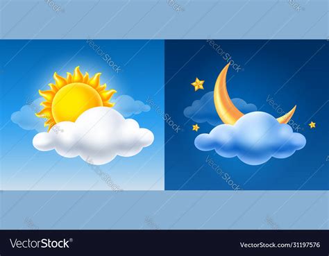 Day And Night Sky With Sun Half Moon And Cloud Vector Image