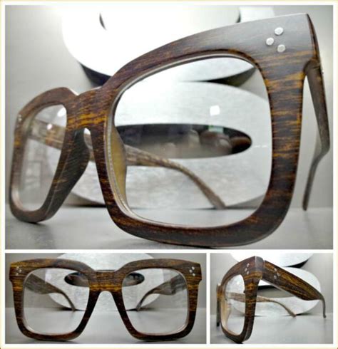 Oversize Nerd Retro Style Clear Lens Eye Glasses Square Faux Wood Thick