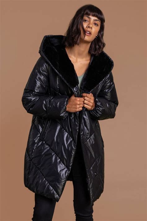 Hooded Long Quilted Coat In Black Roman Originals Uk Long Quilted