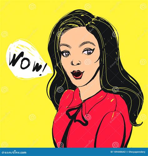 Vector Pop Art Surprised Woman Face With Open Mouth