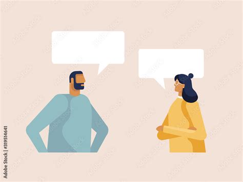 Young Man And Woman Chatting With Speech Bubbles The Dialogue Between People Business