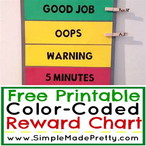 Free Printable Color Coded Reward Chart Simple Made Pretty