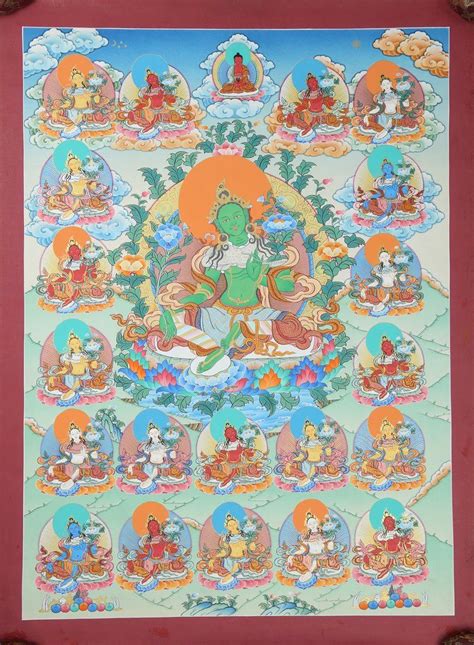 Praises to 21 taras red tara 1. 21 Tara Tibetan Thangka in 2020 | Thangka, Thangka ...