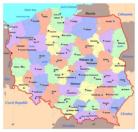 political and administrative map of poland with roads and major cities 932