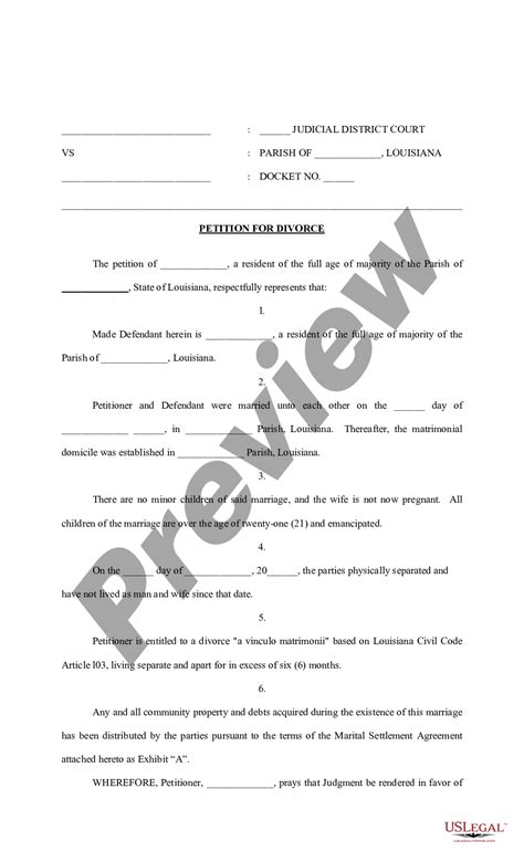 Louisiana Petition For Divorce La Cc Art Louisiana 103 Divorce