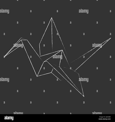 Origami Crane Vector Outline Chalk Illustration Icon Isolated On White