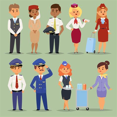 Officers Flight Pilots Stewardesses Custom Designed Illustrations