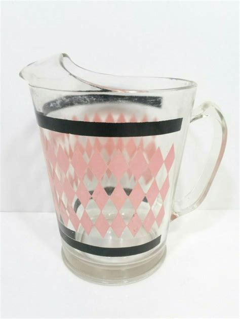 Vintage Hazel Atlas Pink Black Diamond Glass Water Pitcher Hazel Atlas