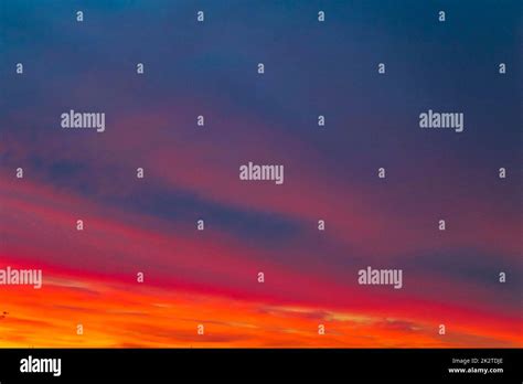 Amazing Colorful Pink Violet Blue And Purple Sunset Sky Panorama Stock