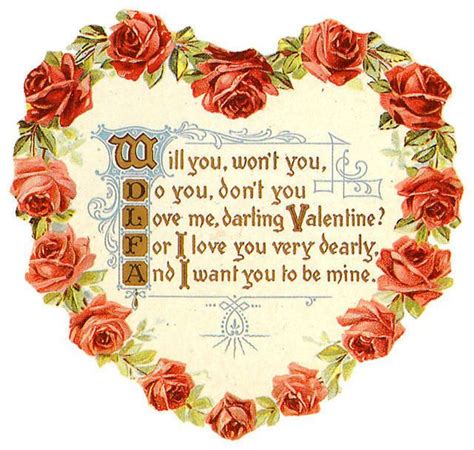 Victorian Valentine Heart Shaped Wreath Of Red Roses With Poem