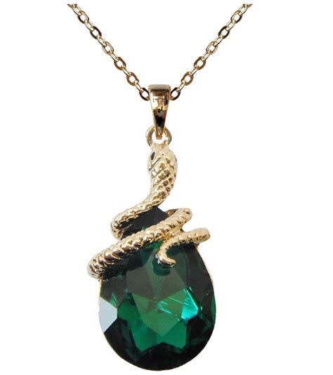 Water Drop Crystal Green Snake Pendant Necklace Snake Jewelry Serpent