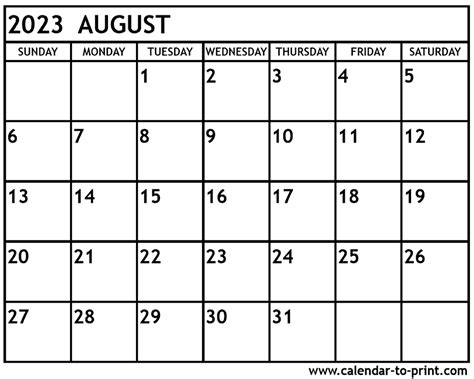 Printable August 2023 Calendar Page A Comprehensive Guide Calendar
