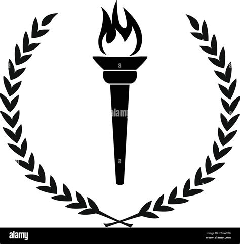 Black Icon Of Flame Burning Torch With Laurel Wreath Leaves Circle