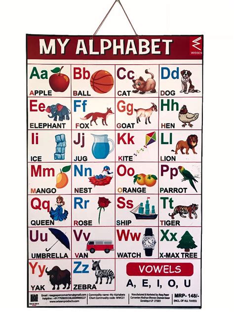 White English Wooden Alphabet Educational Learning Wall Chart Size 22