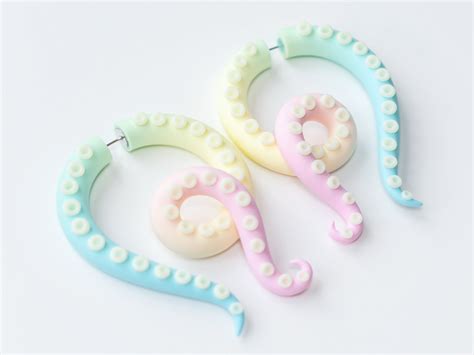 Pastel Rainbow Tentacle Earrings Fairy Kei Fake Gauges Yami Etsy In