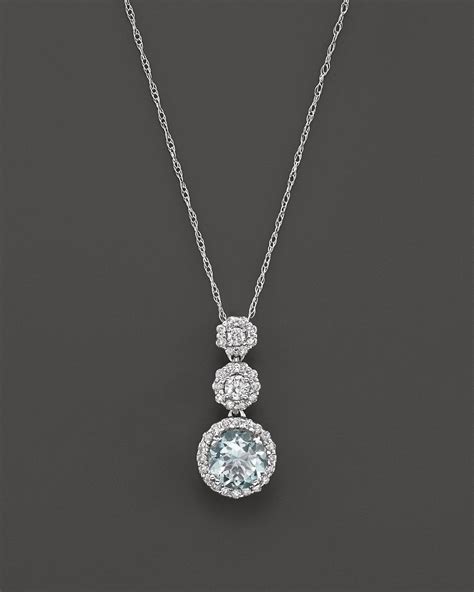 Aquamarine And Diamond Pendant Necklace In 14k White Gold 16