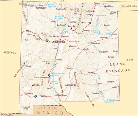 New mexico national parks, monuments and forests map. Large map of New Mexico state with relief, highways and ...
