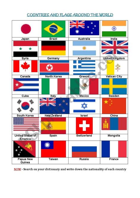 Flags of the world, information on world flags. Flags and countries around the world - ESL worksheet by Copa