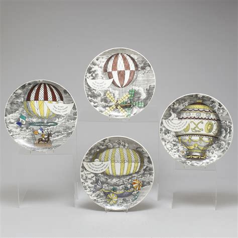 Fornasetti A Set Of Ten Porcelain Mongolfiere Plates Italy 1955