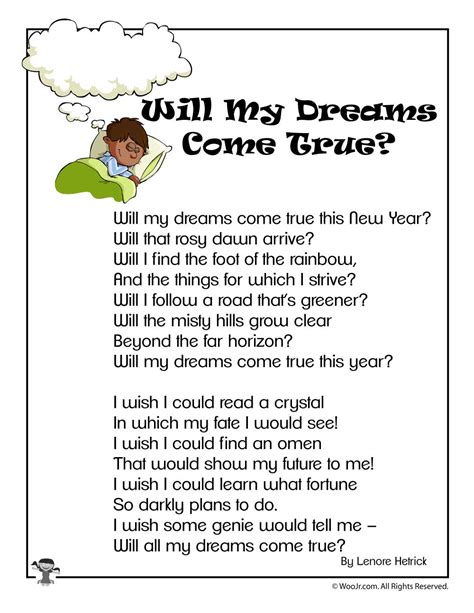 Dreams Printable Poem Woo Jr Kids Activities