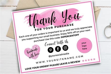 Thank You Card For Small Business Pink Template 1380820