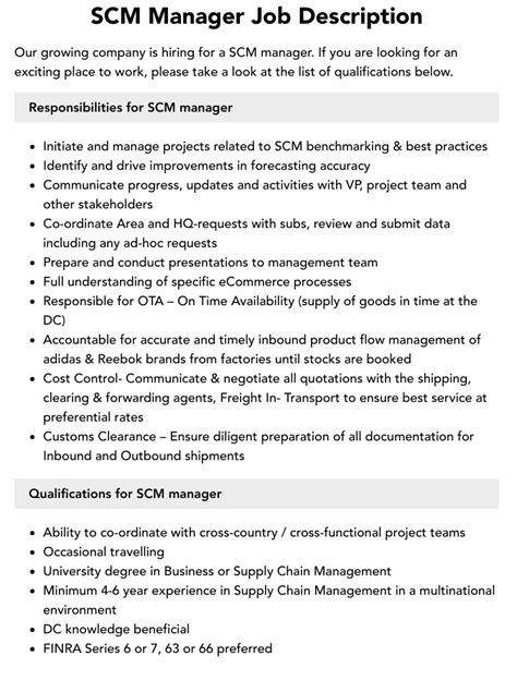 Scm Manager Job Description Velvet Jobs
