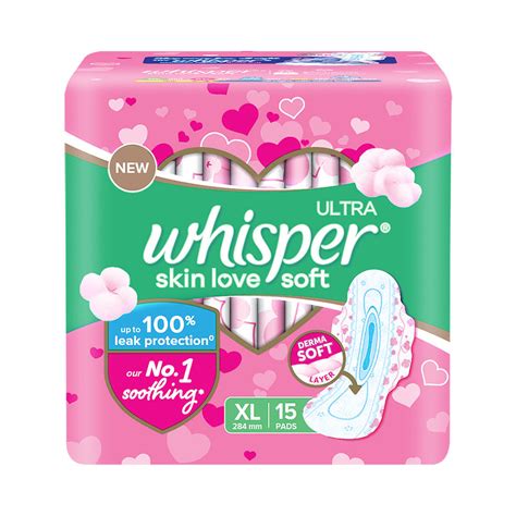 Whisper Ultra Skin Love Soft Sanitary Pads For Women Xl 15 Count