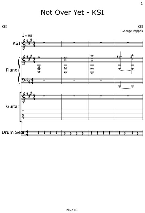 Not Over Yet Ksi Sheet Music For Piano Classical Guitar Drum Set