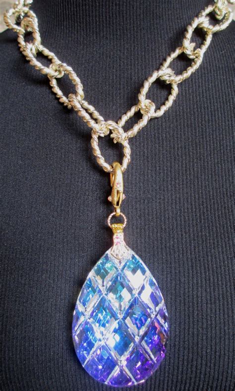 Large Crystal Prism Necklace Gold Tone Chunky Chain Adjustable Etsy