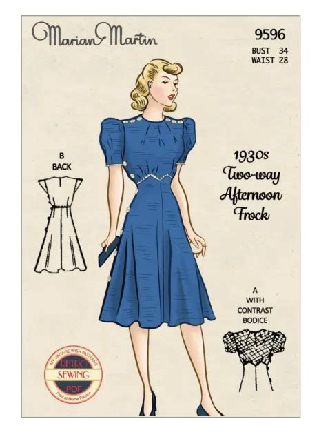 1930s Two Style Tea Dress Sewing Pattern Reproduction 2489 Picclick