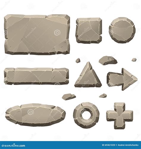 Stone Game Tablets Cartoon Interface Plaques Set Vector Illustration