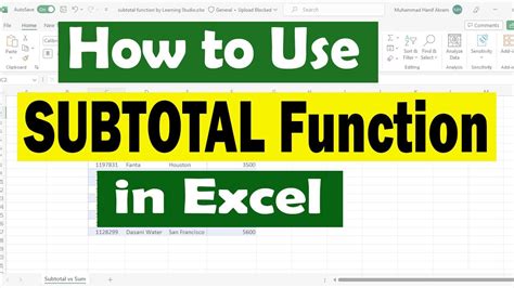 How To Use Subtotal Function In Excel Youtube