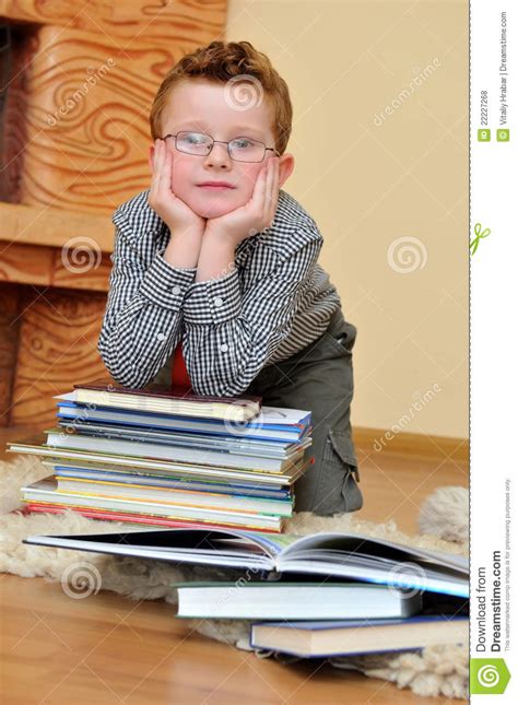 Boy With Books Stock Photo Image Of Intellectual Home 22227268