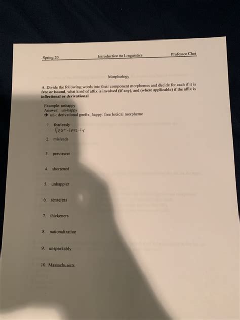 Morphemes are comprised of two separate classes. Solved: Spring 20 Introduction To Linguistics Decor Choi M ...