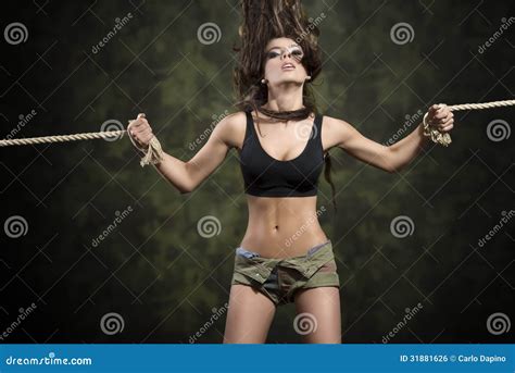 Sexy Brunette Girl Tied By Rope Royalty Free Stock Image Image 31881626