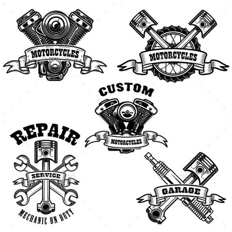 Set Of Motorcycle Repair Emblems Motorcycle Repair Garage Logo