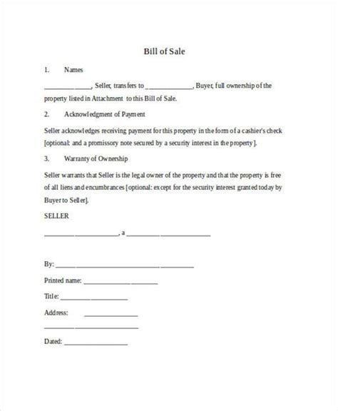 Free Blank Bill Of Sale Form Pdf Word Do It Yourself Auto Bill Of