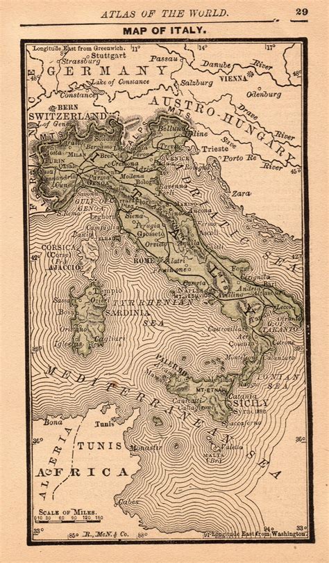 1888 Antique Italy Map Of Italy Rare Miniature Gallery Wall Art