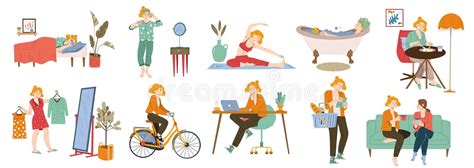Woman Daily Routines And Habits Stock Vector Illustration Of Ride