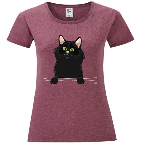 1tee Womens Peeking Black Cat Pocket T Shirt Ebay