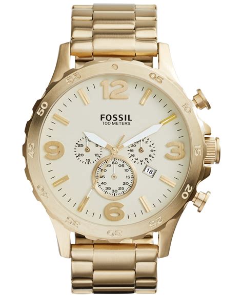 Fossil Mens Chronograph Nate Gold Tone Stainless Steel Bracelet Watch