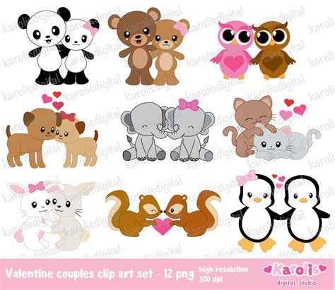 Valentine Animals Couples Clip Art Set By Karolisdigital On Etsy
