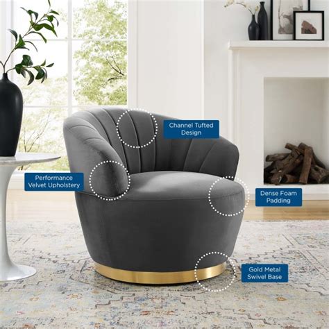 Billow Tufted Performance Velvet Swivel Chair Gray By Modway