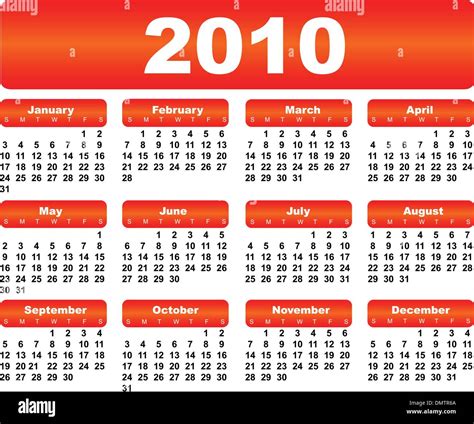 Calendar For 2010 Stock Vector Image And Art Alamy