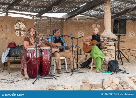 The Amateur Musical Group Performs On An Improvised Stage Under A Canopy In The City Of Mizpe