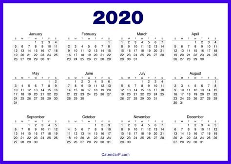 2020 Calendars Calendarp Printable Free Calendars