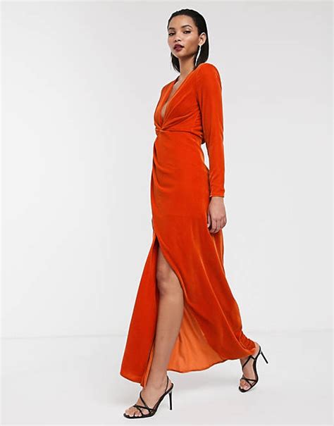 Asos Edition Split Side Plunge Maxi Dress In Velvet Asos