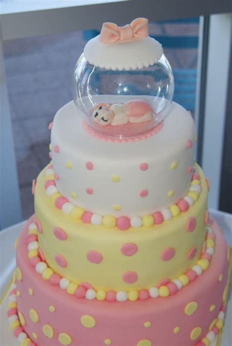 Pink And Yellow Baby Shower Cake Janices Pink And Yellow Polka Dot T