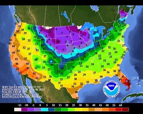 A Map Showing Low Temperatures Across The Us National Weather Service